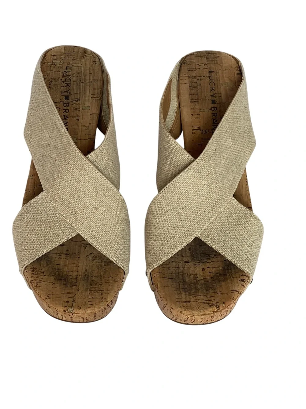 Lucky Brand Natural Fabric Cork Platform Sandals SZ 9 MED